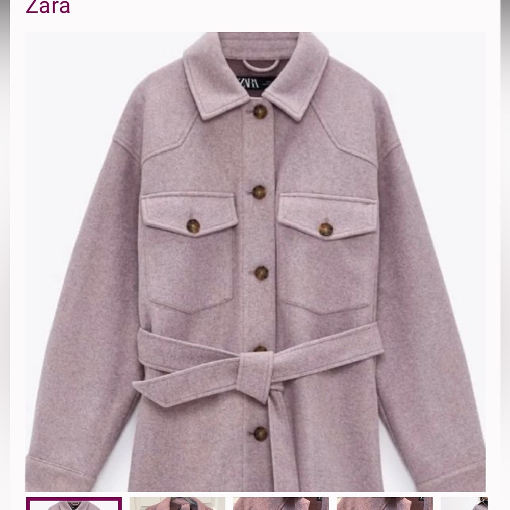 Zara Women’s Purple Lilac Mauve Shacket With Pockets And Belt Sz S - Picture 11 of 11